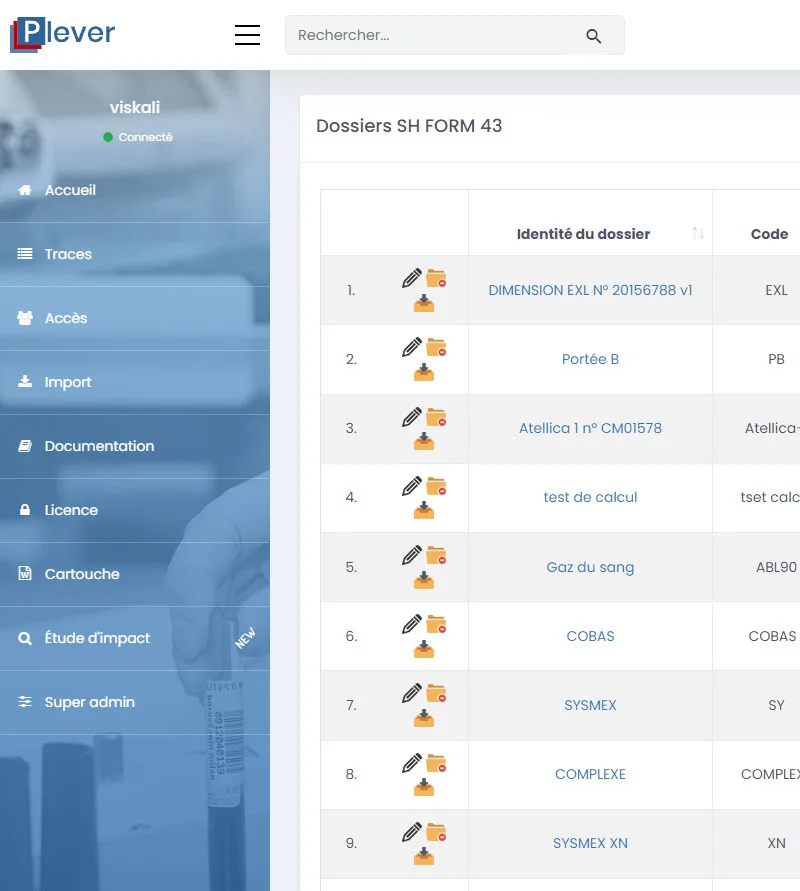 Capture d’un logiciel SaaS VISKALIACC développé par Codiceo