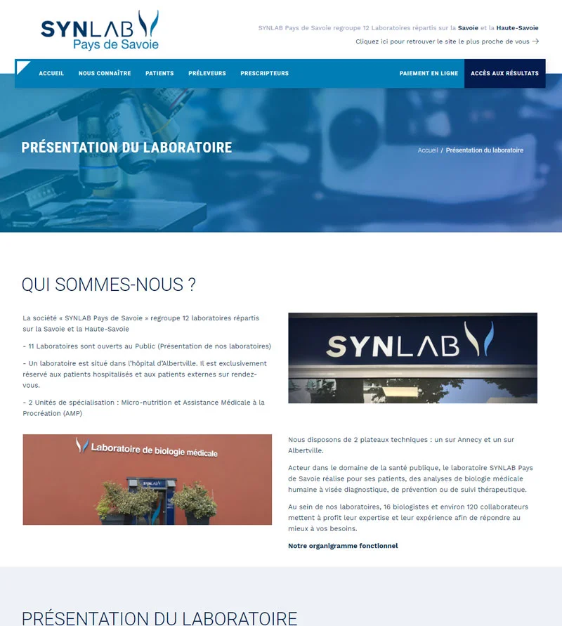 Capture du site internet Synlab réalisé par Codiceo
