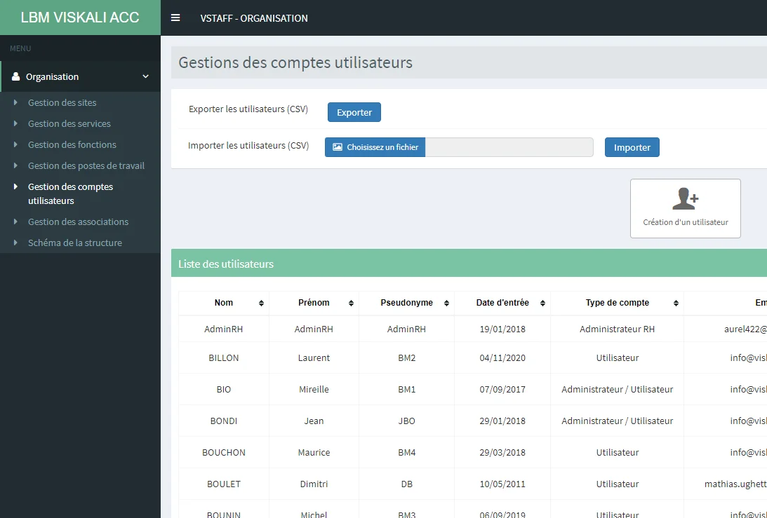 Capture du logiciel Vstaff développé par Codiceo